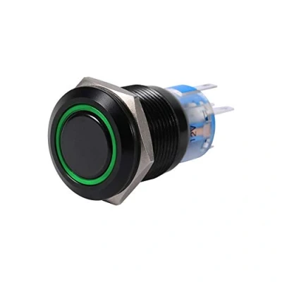 Immagine di Aramox Interruttore a pulsante LED, 19mm 12V LED ON/OFF Nero Impermeabile con chiusura scatto autobloccante(LED verde)