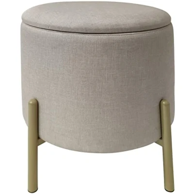 Immagine di ECHTWERK Pouf Logan, con vano portaoggetti, Coperchio Rimovibile, Contenitore Rotondo, Piedini in Legno, Adatto per Camera da Letto e Soggiorno, 40 x cm, Fino a 150 kg, Crema