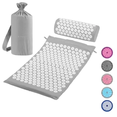 Immagine di Navaris Set per Agopressione Tappetino e Cuscino 1x Tappeto Svedese Chiodato con Borsa Materassino Cuscinetto Yantra Mat Grigio Opaco