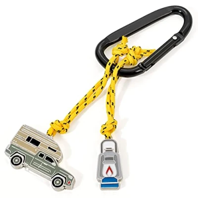 Immagine di TROIKA Portachiavi in metallo con rimorchio da campeggio, KR21 06/BK multicolore, handlich, campeggio