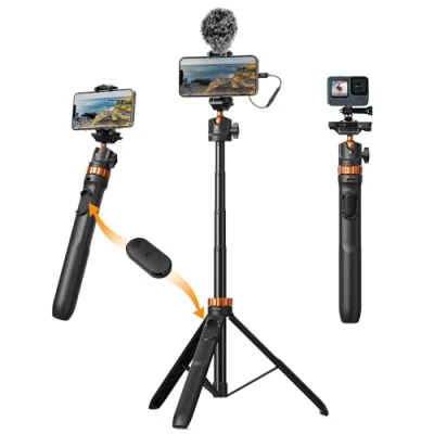 Immagine di K&amp;F Concept Treppiede Smartphone e Fotocamera, Bastone Selfie 159cm MS08 con Telecomando Bluetooth, Stick da Tavolo Viaggio 2 in 1 per IPhone GoPro DJI Osmo Action Insta 360