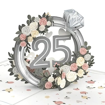 Immagine di papercrush® biglietto pop up di nozze d&#039;argento auguri 3D per matrimonio argento con rose, elegante il 25 anniversario matrimonio, donne e uomini,