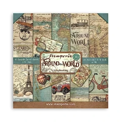 Immagine di Stamperia SBBS12 Blocco di Carta 10 Fogli 20,3 x (8&quot; 8&quot;) Double Face Around The World, Multicolore