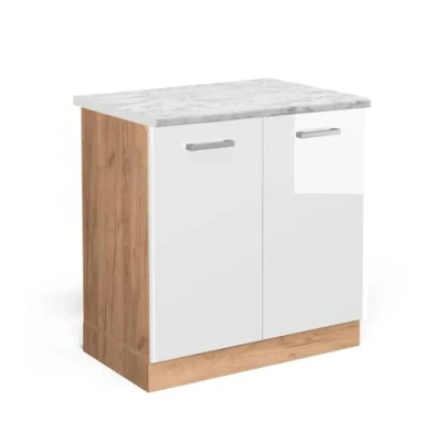 Immagine di Vicco mobile lavello cucina &quot;R Line&quot;, Bianco lucido/Quercia dorata, 80 cm PL Marmo
