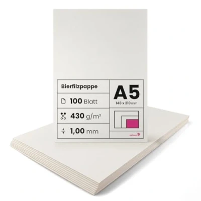 Immagine di Netuno 100 fogli cartone assorbente crema formato A5 148x 210 mm 1,0 430g cartoncino rigido per sottobiccieri birra base torte album coperture rilegatura beermat board cream