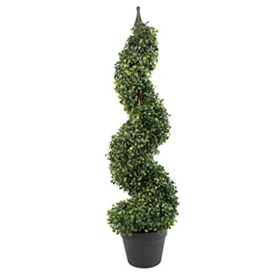 Immagine di Leaf Albero topiaria artificiale in legno di bosso a spirale, design superiore metallo, altezza 90 cm, verde