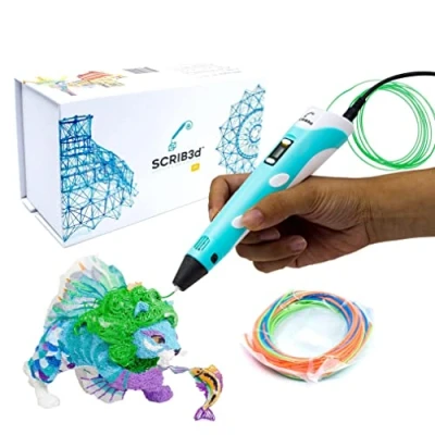 Immagine di SCRIB3D P1 Penna per la Stampa 3D con Display Include 3D, 3 Colori Iniziali di Filamento PLA, Libro Schemi + Guida ai Progetti, e Caricabatterie