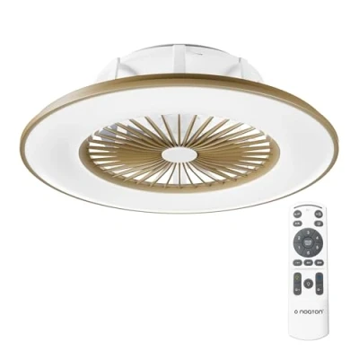 Immagine di Ventilatore da soffitto con luce Noaton 11056CR Vega, telecomando, attenuazione LED max 40 W, 3 temperature di colore regolabili, timer, flusso d&#039;aria fino a 45 m3/min, Ø56 cm marrone