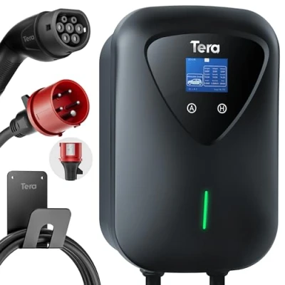 Immagine di Tera Wallbox Caricatore EV tipo 2 11 kW stazione di ricarica domestica con supporto per cavo spina CEE A 3 fasi 16 5 pin da 6,5 m EVs e PHEV modello A04, nero