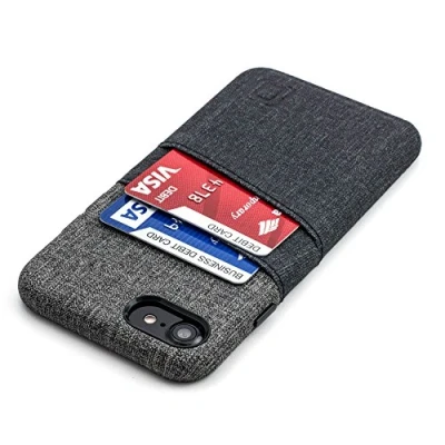 Immagine di Dockem iPhone SE 3 (2022), 2 (2020) &amp; 8/7 Porta Carte a Portafoglio: Pelle Sintetica Stile Tela con Fessure per di Credito (Luxe, Nero Grigio)