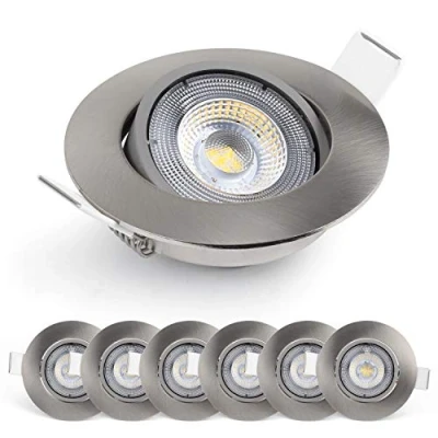 Immagine di EMOS Faretti LED da incasso per Cartongesso 5W / 450 Lumen soffitto 3000K Luce Bianco caldo Set di 6 pezzi Spot Orientabili a 50, Rotondi e Ultra Piatti in argento