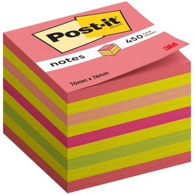 Immagine di Post It Cubo Di Foglietti, 450 Fogli, 72 g, Multicolore, Rosa Neon, 76 x mm