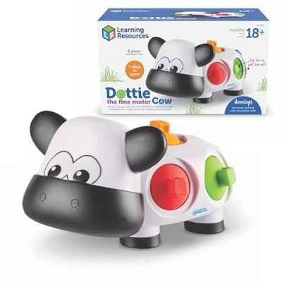 Immagine di Learning Resources Dottie la Mucca della motricità Fine, Giocattolo sensoriale antistress per fine con gli animali fattoria, Primi anni, Dai 18 mesi in avanti