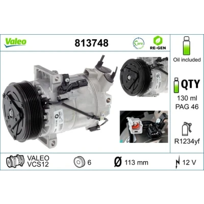Immagine di VALEO 813748 compressore Aria Condizionata VCS12 12 PAG 46 R 1234yf con olio PEUGEOT: 308 II Hatchback, SW 2