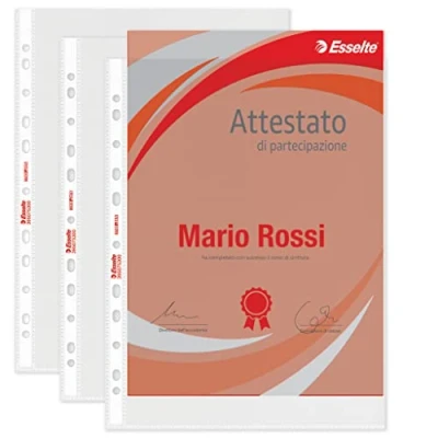 Immagine di Esselte Buste Perforate Office, in PPL Antiriflesso, per Archiviare e Conservare Documenti Formato A4, Confezione da 50 Buste, 395075300