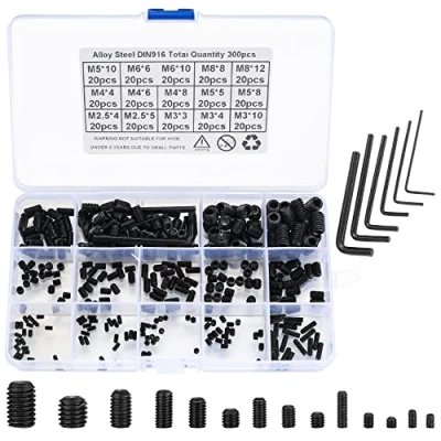 Immagine di 300 Pz Grani Filettati, Vite Senza Testa a Esagonale, Brugola con Azionamento Interno, M2.5/M3/M4/M5/M6/M8 Viti per Maniglie Porte 5 Chiave