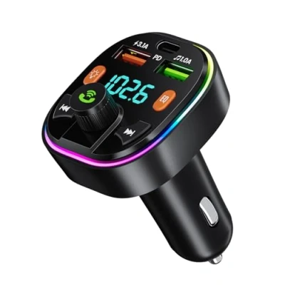 Immagine di GlasFlength Trasmettitore Bluetooth per Auto, MP3 Lettore Musicale Stereo Auto Bassi Profondi e Suono Hi Fi lossless Ricarica Rapida Tipo C PD 20W QC3.0 Supporto Disco U Chiamata Vivavoce