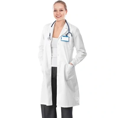 Immagine di AIESI® Camice per medico laboratorio da donna bianco in cotone 100% sanforizzato, taglia 56