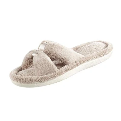 Immagine di Isotoner Pantofole da donna Signature X Slide, finiture in raso con memory foam, Tortora, 37/38 EU