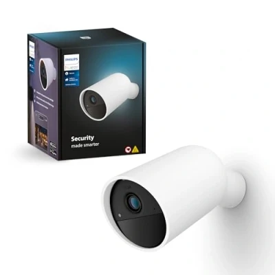 Immagine di Philips Hue Secure, Telecamera di Sicurezza, HD 1080p, Visione Notturna, Audio Bidirezionale, Microfono, Notifiche Push, per Interni, Bianco