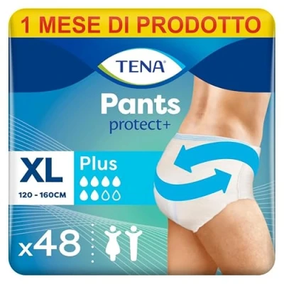 Immagine di TENA Pants Plus Extra Large (XL) Pacco Scorta Mensile Mutandine assorbenti, elasticizzate e monouso, per perdite urinarie, unisex, discrete confortevoli, 4 confezioni x 12 pezzi