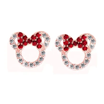 Immagine di orecchini Kaguyo Minnie Mouse, a bottone in argento sterling 925 con ametista blu rosa e zirconi Topolino per donne ragazze, regalo di compleanno (rosa rossa)