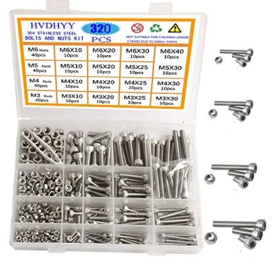 Immagine di HVDHYY M3 M4 M5 M6 Viti a Testa Cilindrica con Esagono Incassato A2 70 Esagonale in Acciaio Inossidabile Dadi Assortimento Pomelli Kit Scatola Di Immagazzinaggio 320pcs