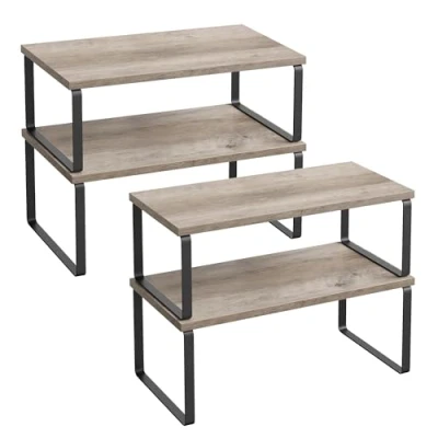 Immagine di SONGMICS Organizzatori da Cucina, Set di 4 Scaffali Banco, Portaoggetti per Armadietto, Impilabile, Espandibile, Metallo e Legno Ingegnerizzato, Nero Inchiostro Greige Erica KCS022X02