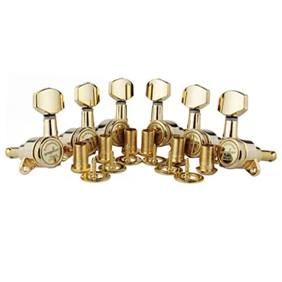 Immagine di Guyker Guitar Locking Tuners (3L + 3R Handed) 1:18 Lock String Tuning Key Pegs Machine Head with Hexagonal Handle Replacement for ST TL SG LP Style Electric, Folk or Acoustic Guitars Golden