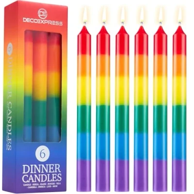 Immagine di Candele Lunghe Bianche e Colorate Pacco da 6/10/15/50 8 Ore Lunga Durata per Candelabro Eleganti Cena Festività (Multi 6)