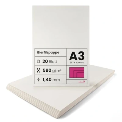 Immagine di Netuno 20 fogli cartone assorbente crema formato A3 297 x 420 mm 1,40 580g cartoncino rigido per sottobiccieri birra base torte album coperture rilegatura beermat board cream