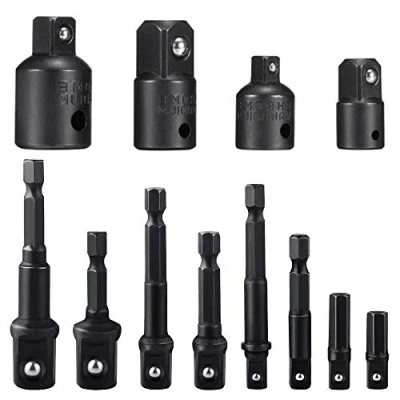 Immagine di 12 Pezzi Punta per Trapano Esagonale Adattatore con Codolo 1/4&quot; 3/8&quot; 1/2&quot; 4 Socket Ratchet Converter Riduttori Adattatori Tool Set (Black)
