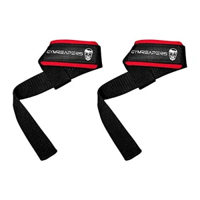 Immagine di Gymreapers Cinghie da Polso per Sollevamento Pesi, Bodybuilding, Powerlifting, Allenamento della Forza, stacchi Terra Neoprene Imbottito con Cotone 18&quot; (Nero/Rosso)