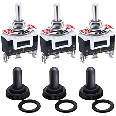 Immagine di mxuteuk 3 pezzi Interruttore a levetta bilanciere per impieghi gravosi 20A 125V SPDT posizioni Pin ON/OFF/ON con cappuccio impermeabile pipistrello in metallo,Ten 1122 B103 3MZ
