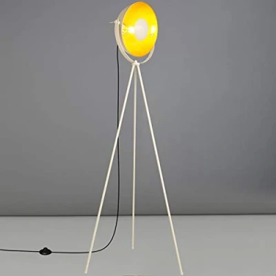 Immagine di B·LED BARCELONA LED BarcelonaLED Lampada da Terra per Salotto Treppiede Vintage Bianco Con Faretto Dorato Nordico Retrò Interruttore a Piantana Attacco E27 155 cm