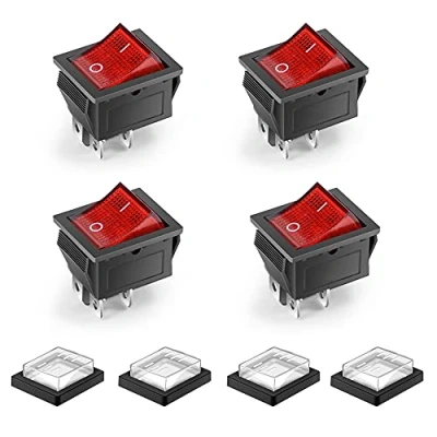Immagine di 4 Pcs Interruttore a Bilanciere Impermeabile AC Tipo di Barca ON OFF DPST Morsetti Rossi 20A 250VAC con Copertura