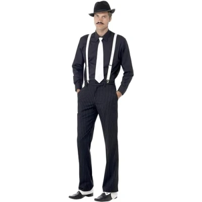 Immagine di Smiffys Kit istantaneo da gangster, con bracciali, cravatta, cappello, ghette e mustacchi