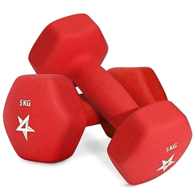 Immagine di Yes4All YJ9U Set di 2 manubri esagonali in Neoprene, per Allenamento della Forza, Yoga, pilate, Donne, Uomini, 5 kg, da Pezzi, Colore: Rosso