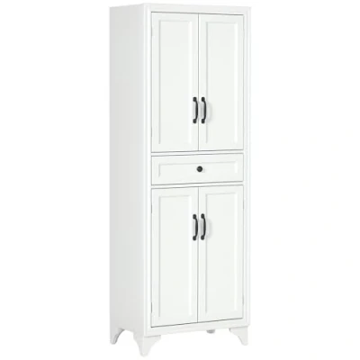 Immagine di HOMCOM Armadio da cucina a buffet alto 4 ante 2 armadi e 1 cassetto centrale altezza 170 cm con ripiano regolabile bianco