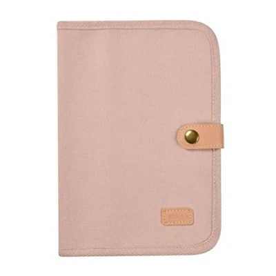 Immagine di BÉABA, Copertina per libri sulla salute, Ginevra, 2 tasche interne, bottone a pressione, tessuto impermeabile, 100% cotone, Rosa cipria