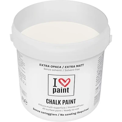 Immagine di I LOVE CHALK PAINT Bianco Antico Senza CARTEGGIARE Colora Mobili, Pareti e Oggetti solventi formaldeide Inodore a base di acqua (4 Litri)