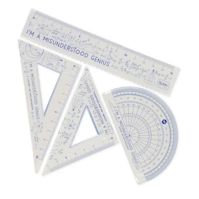Immagine di Legami Set di Geometria, con Righello da 15 cm, Squadra 60 10 Goniometro 180 per la Scuola, Custodia Inclusa, Materiale Flessibile, Tema Genius