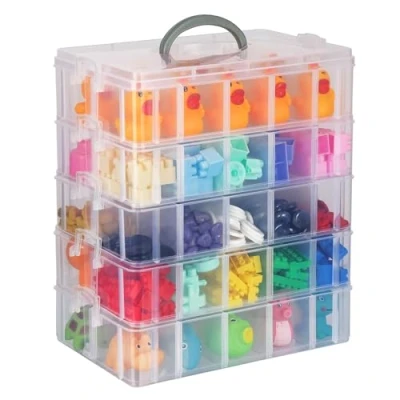 Immagine di BELLE VOUS Scatola con scomparti in Plastica Trasparente a 5 Livelli Impilabili Scatoline Regolabili Massimo 50 Scatole Porta Minuteria per Gioielli