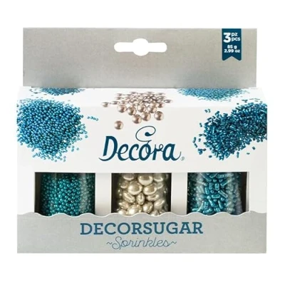 Immagine di Decora, 2082109, Decormix Set, Confezione con 3 Sprinkles, In Zucchero e cioccolato, Colori Argento Blu metallizzato