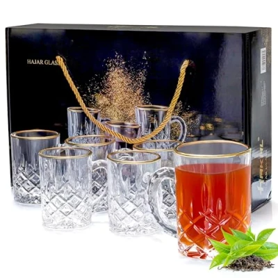 Immagine di Tocco D&#039;oro Set Di 6 Squisite Tazze Vetro da 210 ml in Confezione Regalo Perfetto Per tè Espresso Arabo, Turco e Marocchino