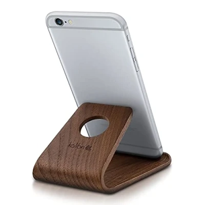 Immagine di kalibri Supporto Smartphone Universale da Tavolo Stand Cellulare Tablet Compatibile con iPad e iPhoone Sostegno Dock scrivania Legno Noce