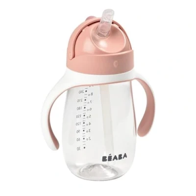 Immagine di BÉABA Biberon/Tazza di Apprendimento 2 in 1, Tazza con cannuccia per Bambini, 100% a Tenuta, Salvagoccia, Facile da aprire, Manici Removibili, Tritan e Silicone, 300 ml, Rosa