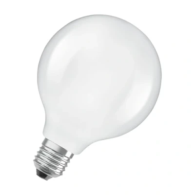 Immagine di OSRAM dalla classica forma a globo, con filamento LED decorativo dal design satinato, classe di efficienza energetica A, E27, 5 W, 1055 lm, 2700 K, bianco caldo. luce immediata al 100%.