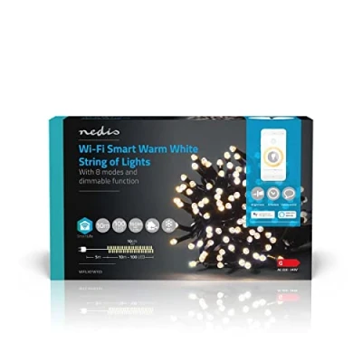 Immagine di NEDIS SmartLife LED decorativo Corda Bianco caldo 100 Indoor e Outdoor 7 Pattern di movimento 10 m Android/IOS
