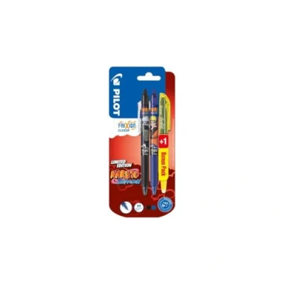 Immagine di PILOT FriXion Clicker 0.7 Naruto Shippuden Limited Edition Penna a sfera ricaricabile con inchiostro termosensibile 2 penne (nero e blu) + 1 Light (giallo)